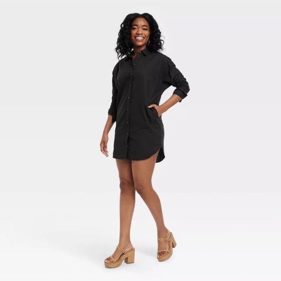 Women's Long Sleeve Mini Shirtdress - Universal Thread Black XS - Picture 3 of 3